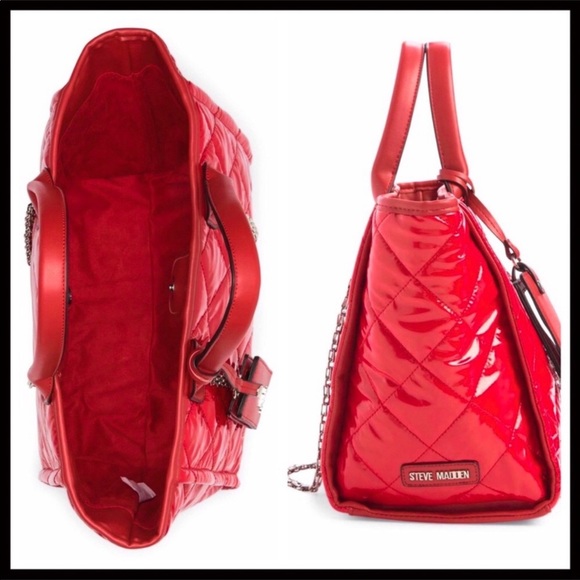 STEVE MADDEN RED TOTE TRAVEL WORK SHOULDER BAG A3C - Picture 5 of 8